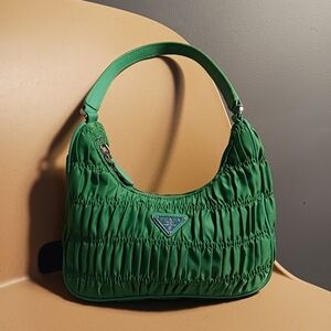 PRADA hobo Tessuto Gaufre green nylon handbag shoulder bag